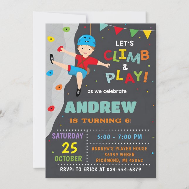 Invitación a la fiesta de cumpleaños de escalada d (Anverso)
