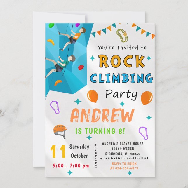 Invitación a la fiesta de cumpleaños de escalada d (Anverso)