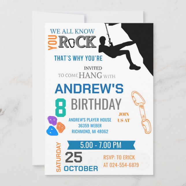 Invitación a la fiesta de cumpleaños de escalada d (Anverso)