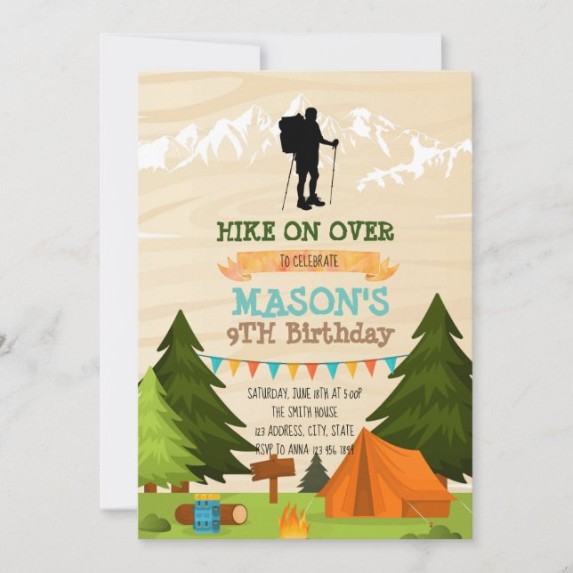 Invitación a la fiesta de cumpleaños de excursión (Anverso)