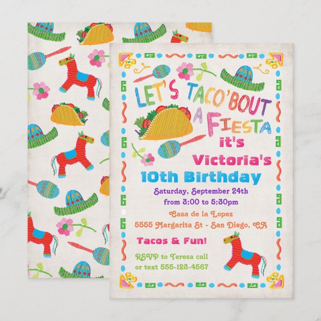 Invitación a la fiesta de cumpleaños de Fiesta Mex (Anverso / Reverso)