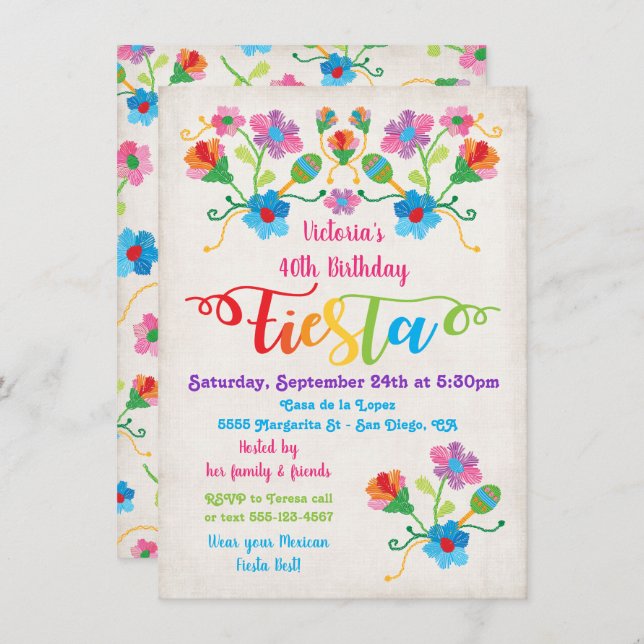 Invitación a la fiesta de cumpleaños de Fiesta Mex (Anverso / Reverso)