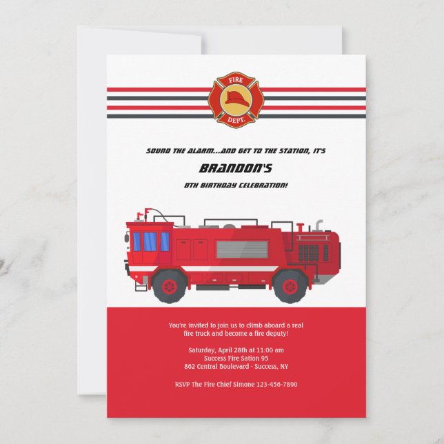 Invitación a la fiesta de cumpleaños de Fire Truck (Anverso)