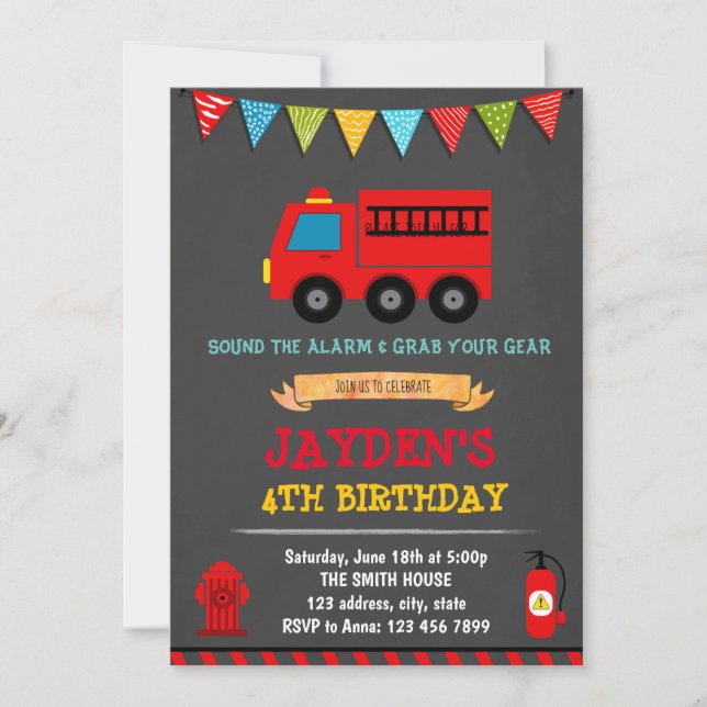 Invitación a la fiesta de cumpleaños de Firetruck (Anverso)