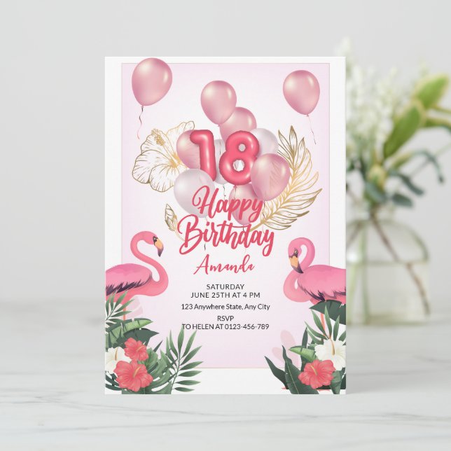 Invitación a la fiesta de cumpleaños de Flamingo,  (Anverso de pie)