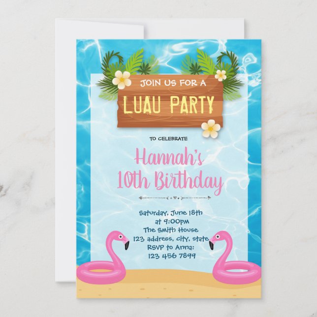 Invitación a la fiesta de cumpleaños de Flamingo L (Anverso)