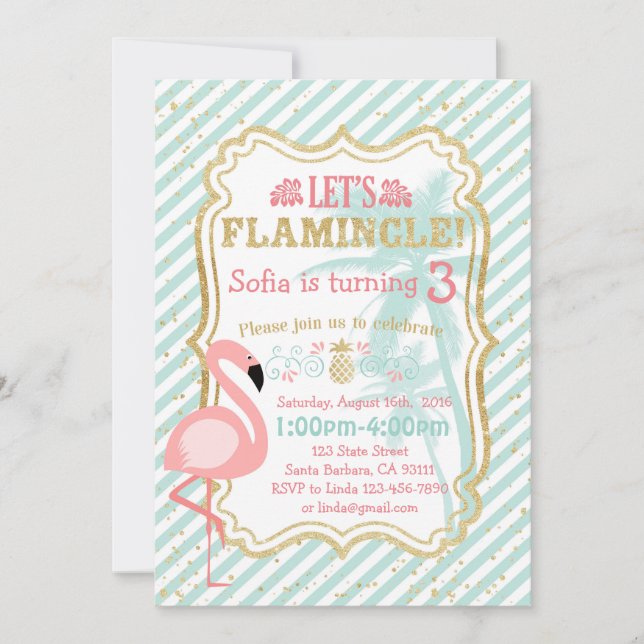 Invitación a la fiesta de cumpleaños de Flamingo R (Anverso)