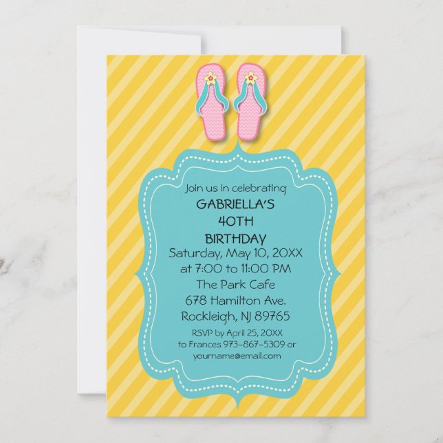 Invitación a la fiesta de cumpleaños de Flip Flops (Anverso)