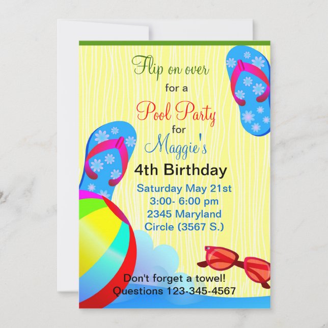 Invitación a la fiesta de cumpleaños de Flip Flops (Anverso)