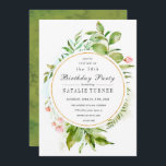 Invitación a la fiesta de cumpleaños de Floral Gre<br><div class="desc">Una elegante carta de invitación a la fiesta de cumpleaños con un follaje color agua verde salvaje con flores rosas. Para una personalización más avanzada de este diseño,  haga clic en el botón "Personalizar" de arriba. También están disponibles los elementos coincidentes.</div>