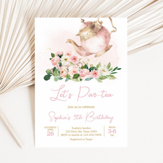 Invitación a la fiesta de cumpleaños de Floral Tea (Floral Tea Party Birthday Party Invitation)