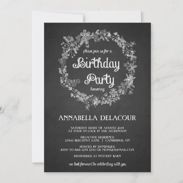 Invitación a la fiesta de cumpleaños de Floral Wre (Anverso)