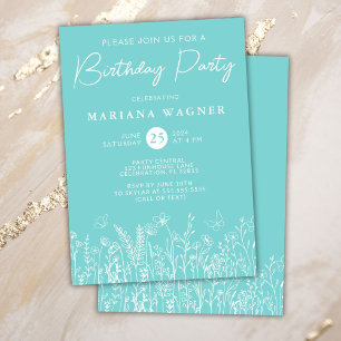 Invitación a la fiesta de cumpleaños de flores sil