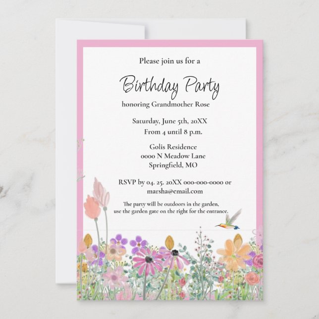 Invitación a la fiesta de cumpleaños de Flores Sil (Anverso)