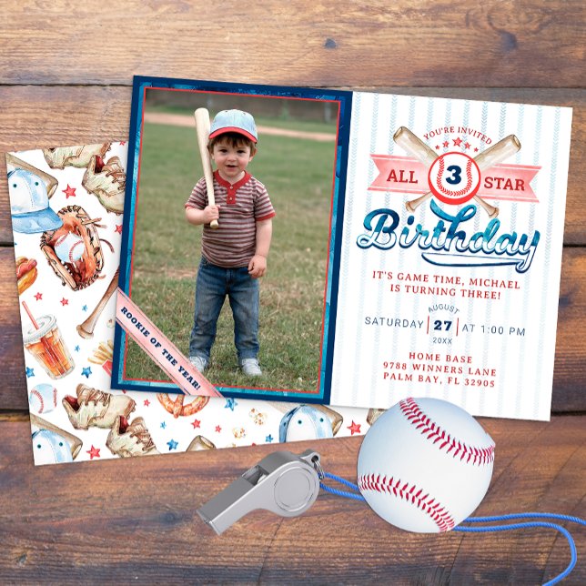 Invitación a la fiesta de cumpleaños de foto de es (All Star Baseball Birthday Party)