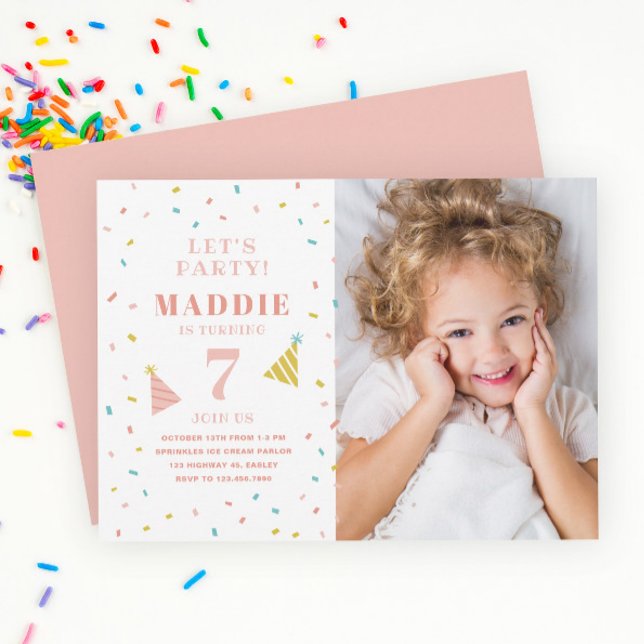 Invitación a la fiesta de cumpleaños de foto de ni (Color Sprinkles Kids Birthday Party Invitations.)