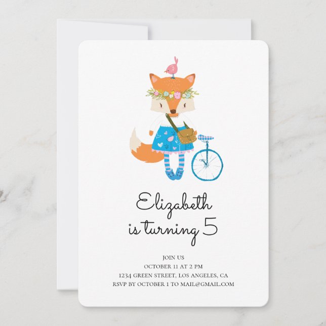 Invitación a la fiesta de cumpleaños de Fox. Chica (Anverso)
