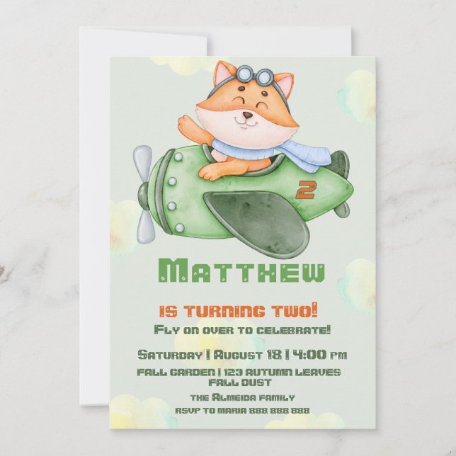 Invitación a la fiesta de cumpleaños de Fox Flying (Anverso)