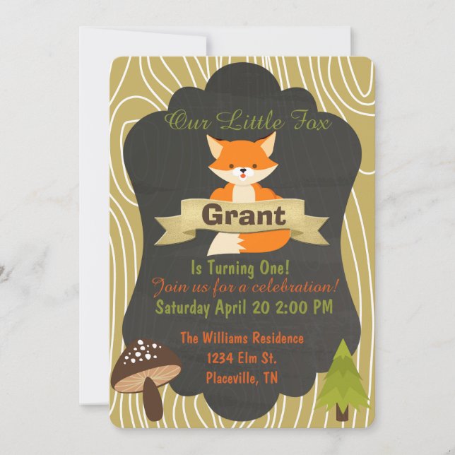 Invitación a la fiesta de cumpleaños de Fox Woodla (Anverso)