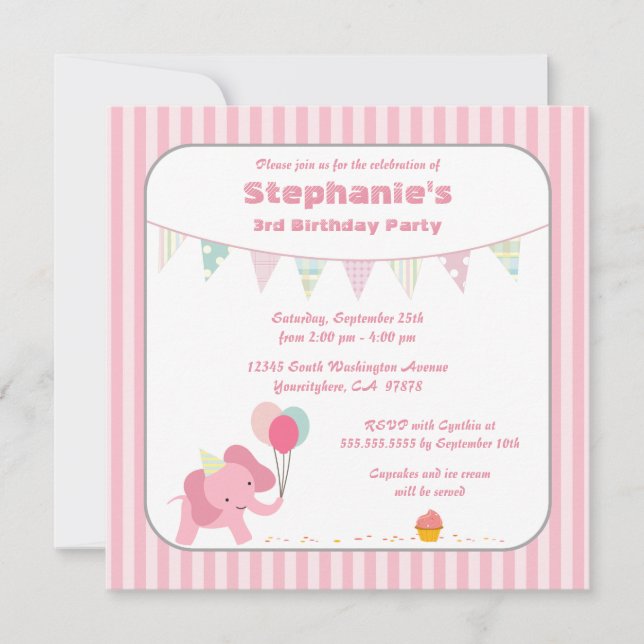 Invitación a la fiesta de cumpleaños de franjas de (Anverso)