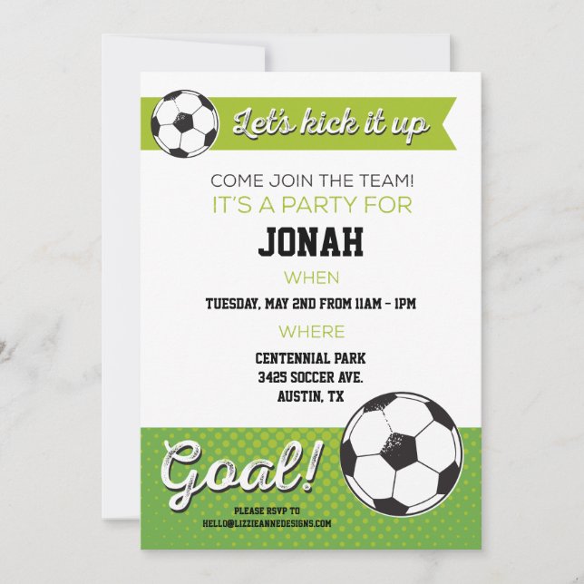 Invitación a la fiesta de cumpleaños de fútbol 5x7 (Anverso)