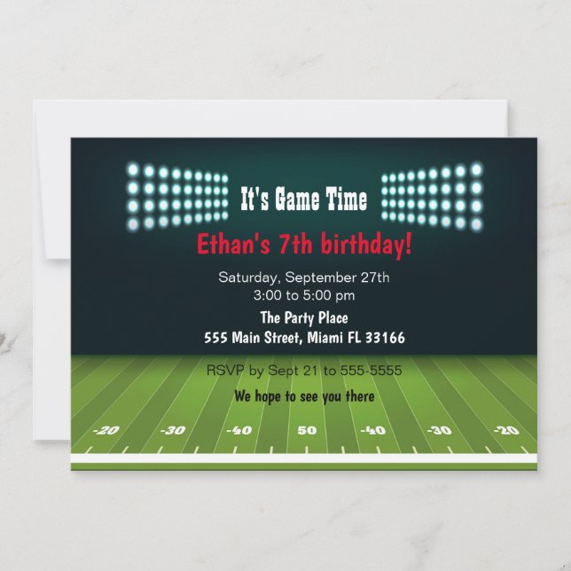 Invitación a la fiesta de cumpleaños de fútbol ame (Anverso)