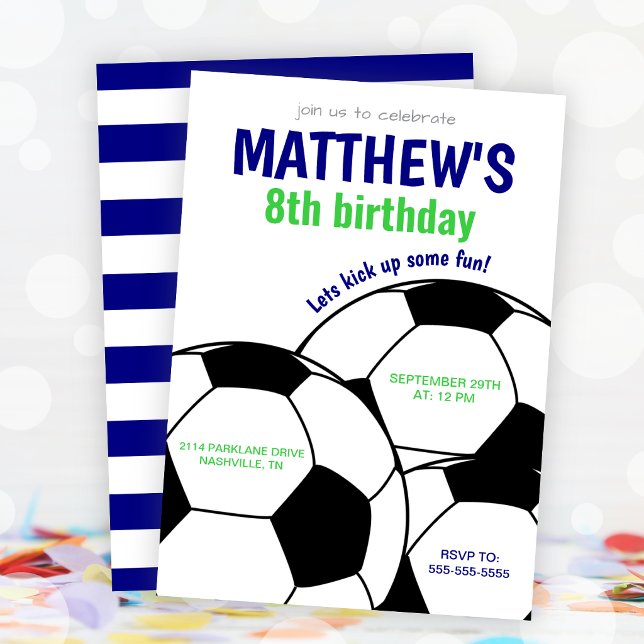 Invitación a la Fiesta de Cumpleaños de Fútbol Azu (Boys Soccer Birthday Party Invitation)