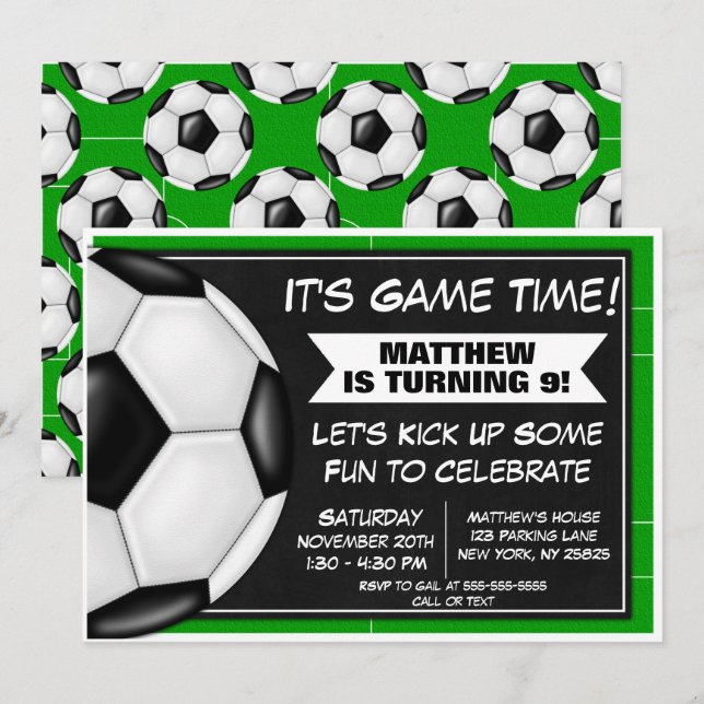 Invitación a la fiesta de cumpleaños de fútbol par (Anverso / Reverso)