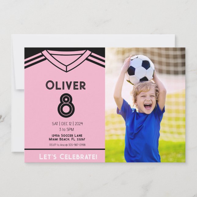 Invitación a la fiesta de cumpleaños de Fútbol ros (Anverso)