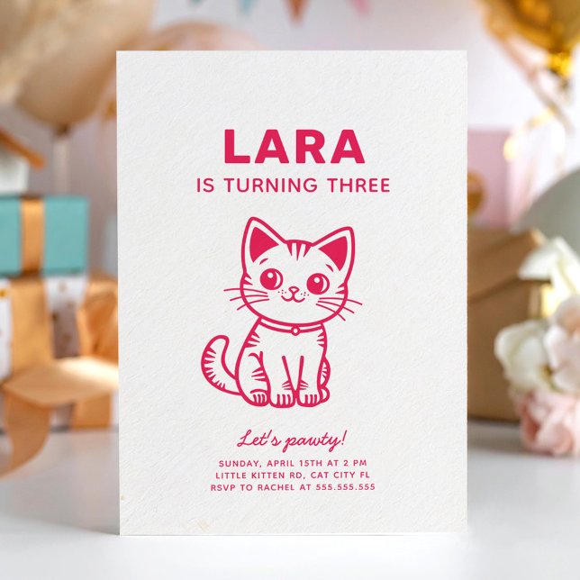 Invitación a la fiesta de cumpleaños de gatito ros (Subido por el creador)