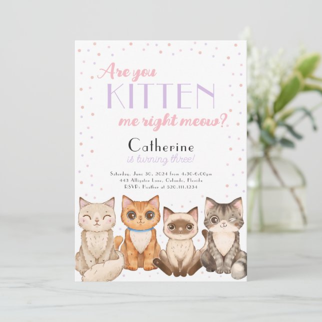 Invitación a la fiesta de cumpleaños de gatos de g (Anverso de pie)