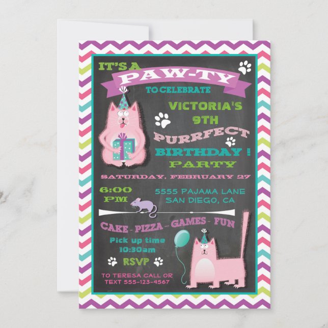 Invitación a la fiesta de cumpleaños de gatos de K (Anverso)