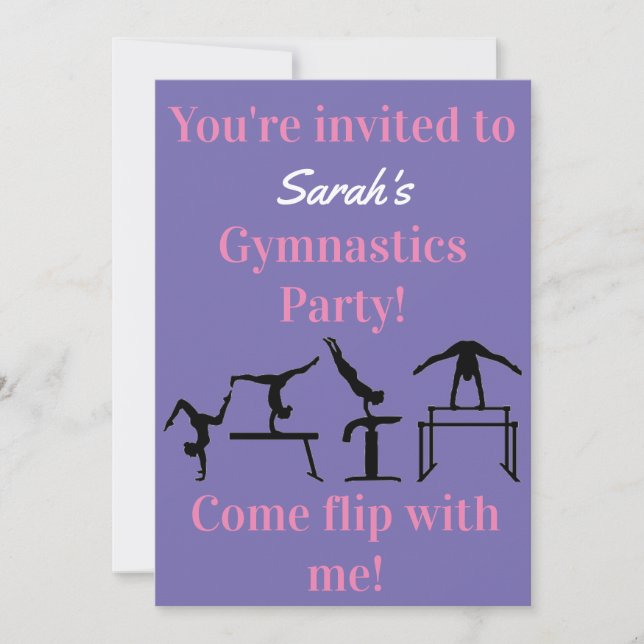 Invitación a la fiesta de cumpleaños de gimnasia p (Anverso)