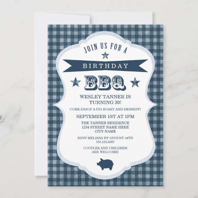 Invitación a la fiesta de cumpleaños de Gingham Ba (Anverso)