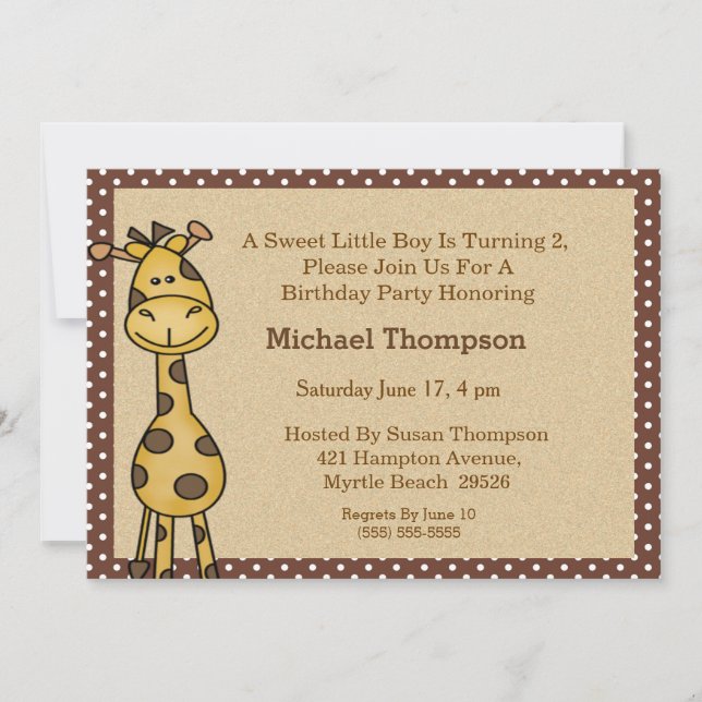Invitación a la fiesta de cumpleaños de Giraffe (Anverso)