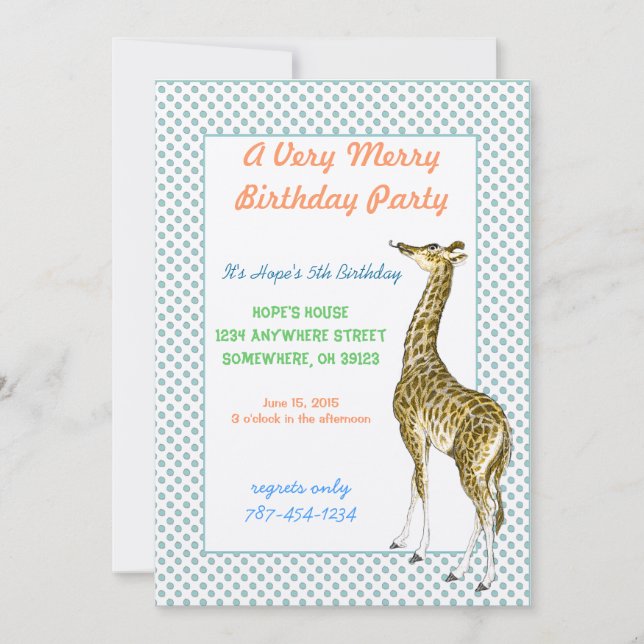 Invitación a la fiesta de cumpleaños de Giraffe (Anverso)