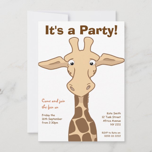 Invitación a la fiesta de cumpleaños de Giraffe (Anverso)