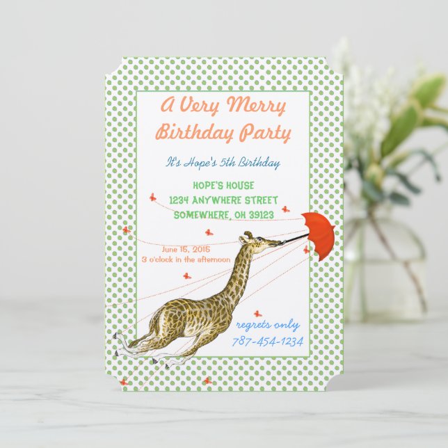 Invitación a la fiesta de cumpleaños de Giraffe Bu (Anverso de pie)