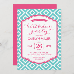 Invitación a la fiesta de cumpleaños de Girly Ikat