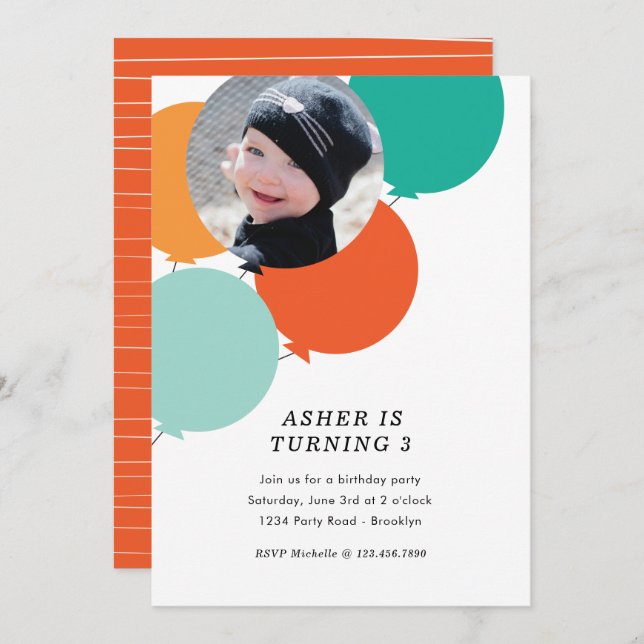 Invitación a la fiesta de cumpleaños de globo (Anverso / Reverso)