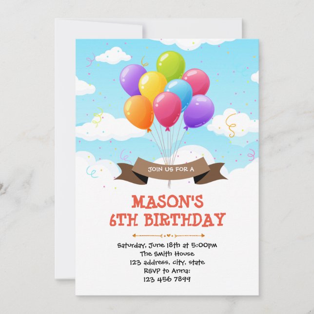 Invitación a la fiesta de cumpleaños de globo mate (Anverso)