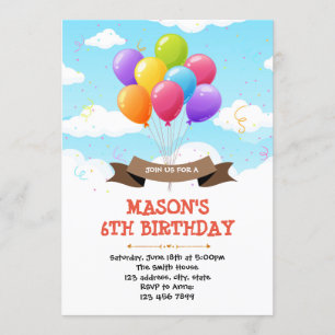 Invitación a la fiesta de cumpleaños de globo mate