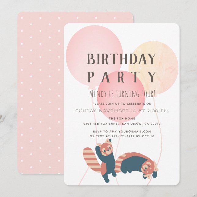 Invitación a la fiesta de cumpleaños de Globo Rosa (Anverso / Reverso)