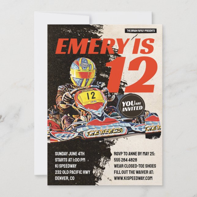 Invitación a la fiesta de cumpleaños de Go Kart (Anverso)