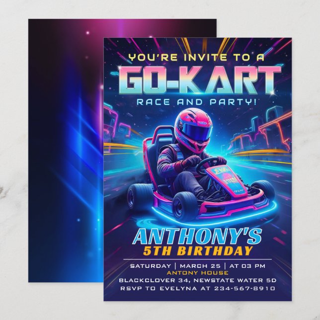 Invitación a la fiesta de cumpleaños de Go kart Ra (Anverso / Reverso)