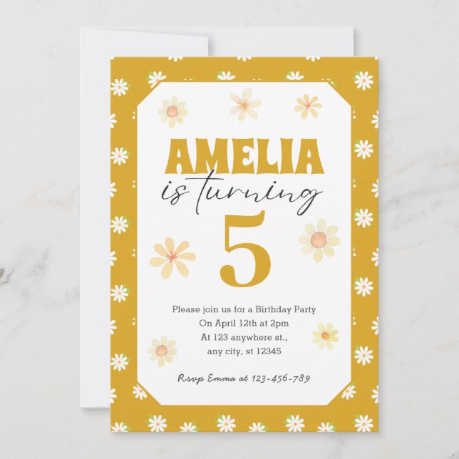 Invitación a la fiesta de cumpleaños de Gold Daisy (Anverso)