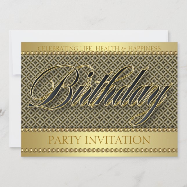 Invitación a la fiesta de cumpleaños de Gold Glam  (Anverso)
