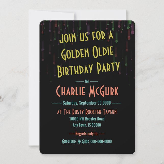 Invitación a la fiesta de cumpleaños de Golden Old (Anverso)