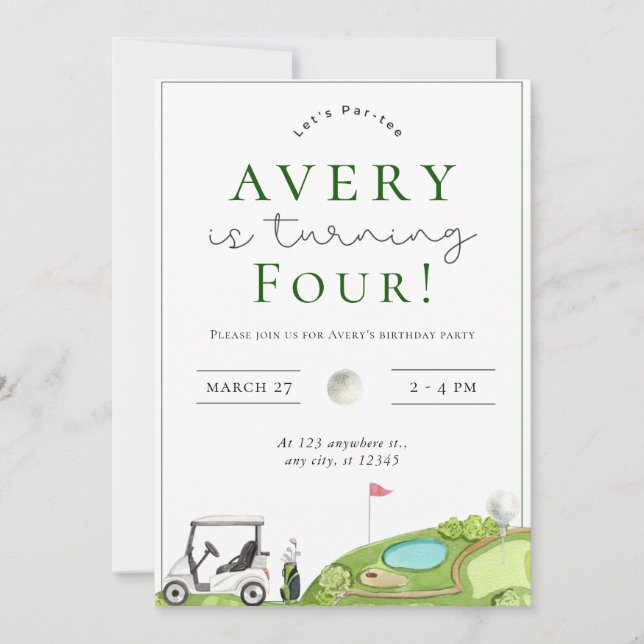 Invitación a la fiesta de cumpleaños de Golf Par t (Anverso)
