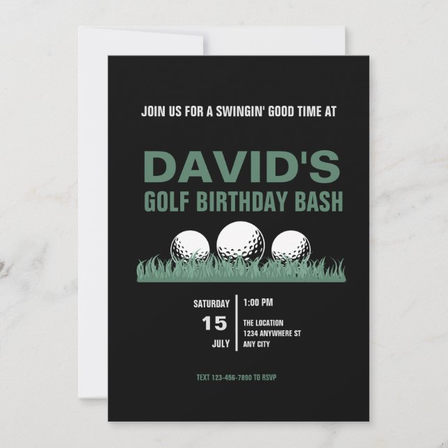 Invitación a la fiesta de cumpleaños de golf para  (Anverso)